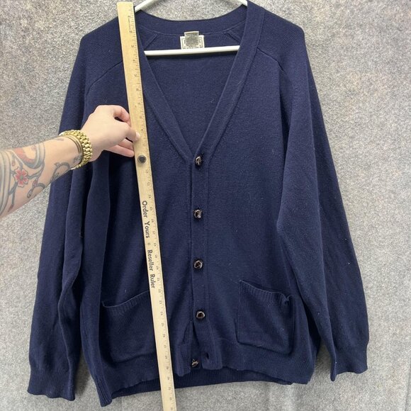 LL Bean Sweater Mens XL Navy Lambswool Cardigan V Neck Button Pockets Warm Knit - Picture 4 of 10